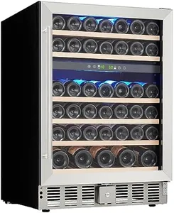 Garvee 52 Bottles Wine Fridge, Dual Zone Wine Cooler Refrigerator with 40～64°F Digital Temperature Control Compressor and Safety Lock, All Wood Removable Shelves, Stainless Steel Body, 4.8 Cu.Ft