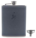 VIOVI JW Black Stainless Steel Hip Flask with Funnel 8 Oz (236 ml) I Stitched PU Leather Cladding Whiskey Liquor Flask I Unisex Alcoholic Drinks Holder Pocket Bottle (JW_Black+Funnel)