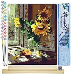 Figured'Art Dipingere con i Numeri - Paint by Numbers Girasoli E Mela Davanti Alla Finestra, Passatempo per Adulti, Kit Completo, Hobby Creativi - 40x50cm cornice in legno fai da te