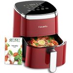 Air Fryer, Fabuletta 9 Customizable Smart Cooking Programs Compact 4QT Air Fryers, Shake Reminder, 450°F Digital Airfryer,Tempered Glass Display, Dishwasher-Safe & Nonstick, Fit for 2-4 People (Red)