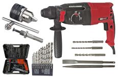 Inditrust New 1250W 26mm hammer drill with SDS drill bits chisels and 13pc HSS drill bit set (RED)