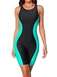 CharmLeaks Women One Piece Swimsuit Sport Boyleg Bathing Suit Knee Length Swimwear Aqua XL