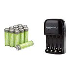 Amazon Basics AA High-Capacity Rechargeable Batteries 2400mAh (12-Pack) Pre-charged & Ni-MH AA & AAA Battery Charger With USB Port