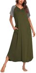 Ekouaer Long Nightgown,Women's Loungewear Short Sleeve Sleepwear Full Length Sleep Shirt with Pockets,Plus Size S-4XL, Green, XX-Large