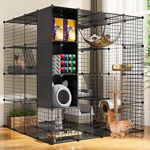 YITAHOME Large Cat Cage with Storage Cube DIY Indoor Catio Cat Enclosures Metal Cat Playpen with Large Hammock for 1-4 Cats 4 Tiers Cat Kennel