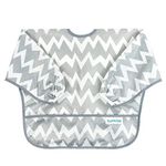 Bumkins Baby Toddler Bib, Waterproof Sleeved Bib, Gray Chevron (6-24 Months)