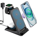 KPON for Magsafe Charger Stand Apple Multiple Devices,3 in 1 Magnetic Wireless Charging Station, 20W Fast Charging Compatible with iPhone 16/15/14/13 Pro/Max/Mini/iWatch,Airpods 3/2/Pro (Carbon Black)