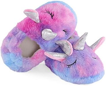 KAKU NANU Toddler Rainbow Slippers Cute Fluffy Slipper Animal House Shoes for Girls Boys (Colorful,5-6 Toddler)