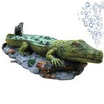 SLOCME Aquarium Alligator Air Bubbler Decorations - Aerating Action Crocodile Ornament, Oxygen Bubble Resin Crafts for Aquarium Fish Tank Decor