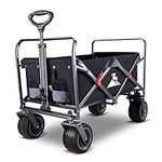 TOPWELL Garden Collapsible Wagon All-terrain Trolley Heavy Duty Foldable Beach Wagon, Capacity of 265lbs Garden Cart, Black/Grey