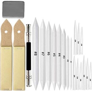 17 Pcs Blending Stumps and Tortillions Set with 2Pcs Sketch Sandpaper Pencil Sharpener Pointer and one Pencil Extension Tool Drawing Art Kneaded Eraser for Student Sketch Drawing Set by VENCINK