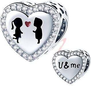 U and Me Lover Heart Charms with CZ, fits Pandora Valentines Day Bracelet, 925 Sterling Silver Boy and Girl I Love You Beads, Gift for Girlfriend/Boyfriend/Couple/Bride/Wife