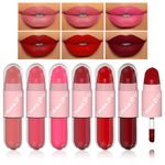 CAHIUYOA 2 In 1 Liquid Lipstick and Matte Lipstick Set 6PCS Dark Ruby Red Nude Beige Hot Pink Mauve Lip Gloss Stain Velvet Lipstick Non-Stick Cup Lip Makeup Set