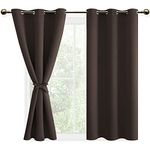 DWCN Brown Blackout Curtains with Tiebacks for Bedroom Thermal Insulated Solid Eyelet Curtains for Living Room,2 Panels,46" Wide x 54" Drop