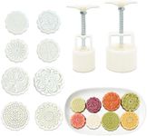 10 PCS Round Bath Bomb Mold Set Includes 2 Bath Bombs Press and 8 Different Pattern Stamps for Making DIY Tools Moon Cake Making for Mid-Autumn Festival (Style 4)