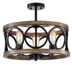 Warehouse of Tiffany CM135/3 Shacer Matte Black/Imitation Wood Grain 3-Light Chandelier, Brown
