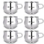 WALKN Stainless Steel Double Wall Crescendo Tea Cups/Coffee Mugs for Home, Office | Set of 6, 120ml Capacity | Lightweight, Portable, Reusable, Easy to Clean | Hot & Cold Beverage | Silver (Crescendo)