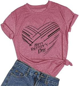 Valentine's Day Shirts for Women Cute Love Heart Graphic T-Shirt Gifts Funny Casual Letter Printed Short Sleeve Top, Pink Red, Large