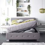 Aspire Beds Upholstered Side Opening Storage Ottoman Bed in Steel Plush Velvet, Grey Linen or Silver Crushed Velvet Fabrics - Linen (King Size 5ft 150 * 200)