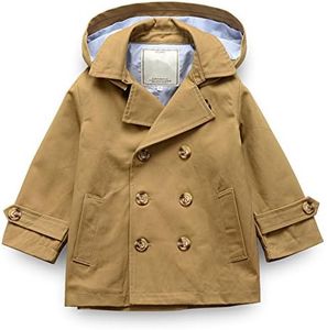 LJYH Toddler Boys Classic Buttons Peacoat Kids Hooded Toggle Dress Trench Coats Khaki 7/8yrs