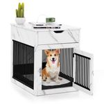 COSTWAY Dog Crate, Furniture Style Puppy Cage End Table with Wired & Wireless Charging, Drawer, Lockable Door and Soft Cushion, Indoor Pet Kennel for Small Dogs, 50 x 64 x 63 cm (White)