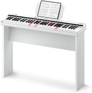 Donner Electronic Keyboard Piano 61 Key, Indicator Light Guidance Designed for Beginners, with Detachable Piano Stand, Music Stand, Supports USB-MIDI, Headphones, Sustain Pedal, DK-10S White