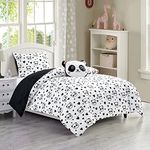 Chezmoi Collection 3-Piece Black White Girls Twin Size Bedding Set Love Panda Hearts Microfiber Comforter Set w/Panda Throw Pillow for Kids Teens