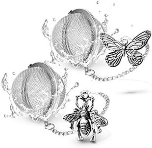 2pcs TeaSanavie Tea Infuser, Loose Tea Diffuser Steeper Couple Handmade Honey Bee & Butterfly Tea Strainers for Loose Tea, Tea Strainer with Bee Charm Pendant Tea Ball Set Gifts for Women