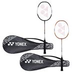 YONEX ZR 100 Light Aluminium Badminton Racquet with Full Cover (Black & Black, Made in India) Set of 2