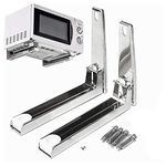 MEETOZ Universal Stainless Steel Microwave Mount Bracket,Support Frame Steel Foldable Stretch Shelf Rack Microwave Oven Wall Mount Bracket Stainless Silver
