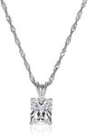 MORGAN & PAIGE Platinum Plated 925 Sterling Silver 3/8" Teardrop or Emerald Cut Cubic Zirconia Pendant Necklace, 18", Metal, Cubic Zirconia