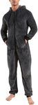 Lu's Chic Men's Hooded Onesie Pajamas Lightweight Fuzzy Fleece Zip Up Jumpsuit Long Sleeve Long Pants One Piece Pjs, Dark Grey, Small