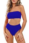 Viottiset Womens Solid High Waisted Bandeau Swimsuits Two Piece Bikini Sets M Sapphire