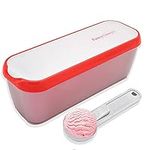 FancyClancy’s Long Scoop Insulated Ice Cream Container With Scoop - RED - Freezer Storage Tub with Non-Slip Base For Homemade Ice-Cream, Gelato or Sorbet - 1.5 Quart Capacity - Dishwasher Safe