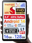 BNCF 8.4 inch Snapdragon 685 Android 14 Tablet, FHD IPS 1920x1200 Resolution 60Hz Reflex Bpad mini with Widevine L1, 16GB+128GB(1TB Expand), 5MP+32MP Camera, 4G LTE+2.4G/5G WiFi+BT5.0+GPS, 6050mAh
