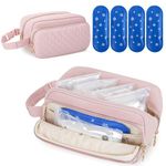 Damero Breastmilk Cooler Bag with 4 Ice Packs, Breast Milk Cooler Travel Bag Fit for Milk Bags or Bottles, with Buckle Handle for Breastfeeding Moms Travel/Daycare, Pink