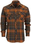 Gioberti Men 100% Cotton Western Flannel Plaid Shirt w/Snap-on Button, Gray/Orange/Blue, X-Large