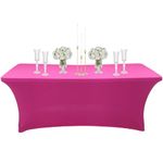 6ft Spandex Tablecloths Stretchable Tablecloth Hot Pink for Rectangle Table,Washable Fitted Table Cloth Spandex Stretch Patio Table Covers for Event,Wedding,Banquet,Party,Covering Stalls,Exhibitions