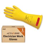 Ansell ActivArmr Electrician Work Gloves, Electrical Protection Class 0 (1000V), Insulating Natural Rubber Latex Gloves, Industrial Safety PPE, 14 Inches, Yellow, Size L (1 Pair)