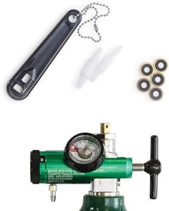 AireMed Oxygen Regulator 0-25LPM, CGA-870 Gauge Flow Rate – Includes Wrench Key, 5 Brass Yoke Washer Seals, and 2 Oxygen Tubing Swivel Connectors - Ergonomic Handle Design - Green