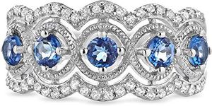 925 Sterling Silver London Blue Topaz & Lab Created White Sapphire Band Ring - Size 7