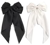 Ash & Roh® Big Satin Layered Hair Bows for Women Girls 11 Inch Barrette Hair Clip Long Black Ribbon Bows French Style Hair Accessories (Black,White)