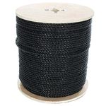 West Coast Paracord Twisted 3 Strand Polypropylene Rope (Black, 3/8 Inch, 100 Feet) - Waterproof and Floats in Water