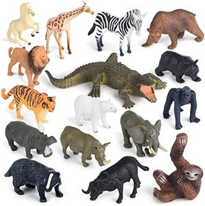 ELECLAND 16Pcs Jungle Zoo Animals Figurines, Safari Animal Figures Jouets, Woodland Animal Figures, Mini Animal Cake Toppers Chiffres de jeu pour enfants pour décorations de fête, Noël