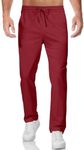 JMIERR Men's Stretch Chino Pants Business Casual Drawstring Stretch Waist Slim Fit Tapered Cotton Twill Trousers Dress Pants with Pockets, 2XL, Red Dahlia