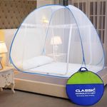 Classic Mosquito Net , Queen Size Bed ,Polyester Foldable Size (L200cm X W170cm X H140cm)- Blue.