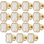 Ukontagood 15 Pcs Clover Knobs Four-Leaf Clover Handle, Creative Cabinet Drawer Pulls Gold Knobs for Furniture Dresser Wardrobe Bathroom Decorative Pulls Zinc Alloy Single Hole Door Handle (White)