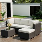 GarveeTech Outdoor Patio Furniture Set, PE Rattan Wicker, Outdoor Furniture, Sturdy Construction, 5 Piece Sectional Sofa with Cushions, for Balcony, Garden, and Poolside, Beige