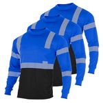 FONIRRA 3pcs Safety Reflective High Visibility T Shirts for Men with Long Sleeve Construction Work Shirts ANSI Class 3, Blue_3pcs, X-Large