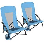 SONGMICS Portable Beach Chairs Set of 2, Folding Camping Chairs with High Backrest, Cup Holder, Outdoor Picnic Chairs, Lightweight, Heavy-Duty, Max. Load 330 lb per Chair, Light Blue UGCB067Q01